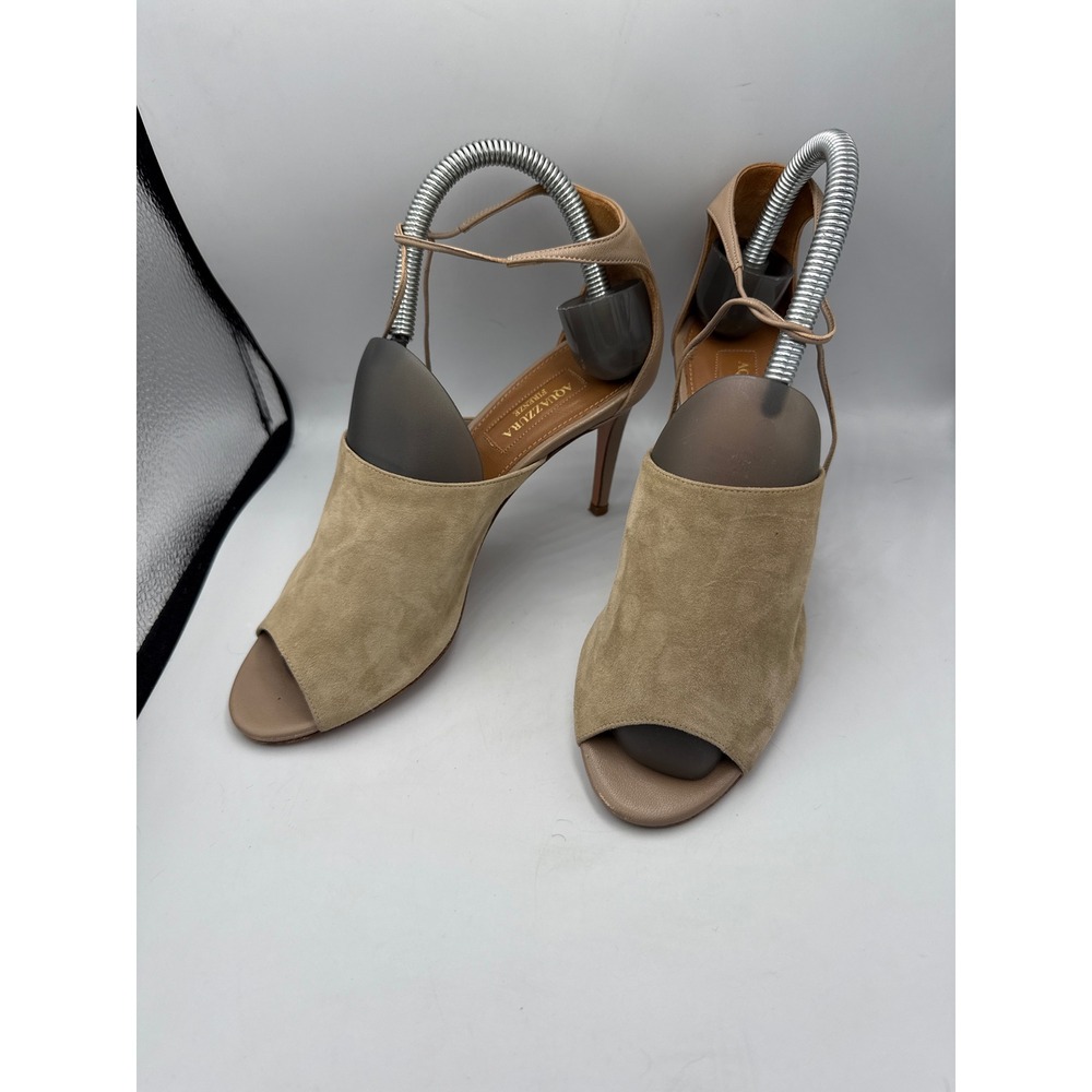 AQUAZZURA Firenze Suede Leather Peep Toe Lace Up Heels Sandals Size 36